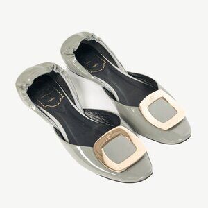 Roger Vivier Chips Grey Patent Leather Buckle Scrunch Flats